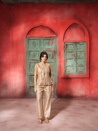 Quite Bloom - Beige Soft Tissue Co-Ord Set | Sleeveless Tunic & Straight Pant