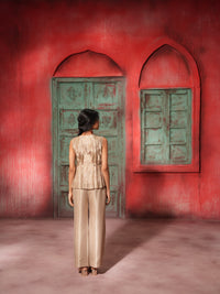 Quite Bloom - Beige Soft Tissue Co-Ord Set | Sleeveless Tunic & Straight Pant