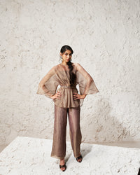 Nooré -  Muted Bronze soft tissue Hand Embroidered Belt 3-piece Set