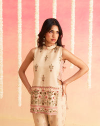 Bahar - Floral Printed Soft Cheeks Jari Sharara Set with Handwork Detailing