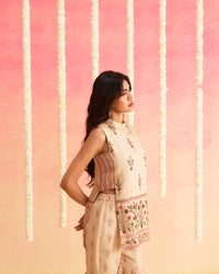 Bahar - Floral Printed Soft Cheeks Jari Sharara Set with Handwork Detailing