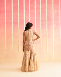 Bahar - Floral Printed Soft Cheeks Jari Sharara Set with Handwork Detailing