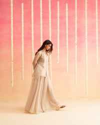 Mahtaab - Muted Beige soft tissue Hand Embroidered 3-piece Set