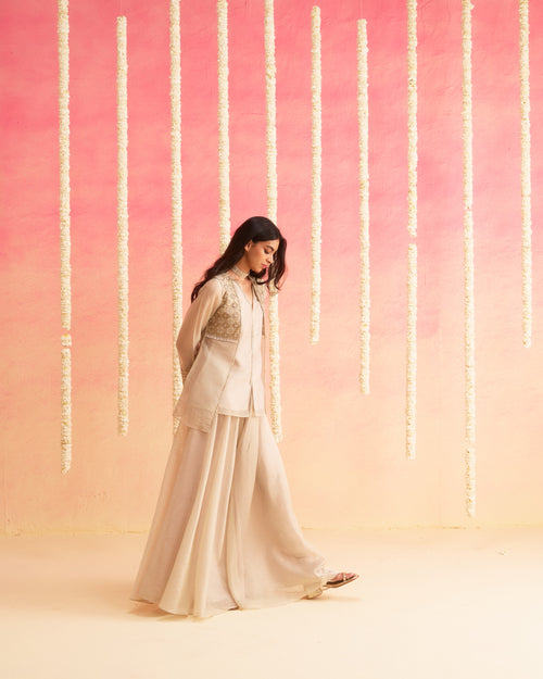 Mahtaab - Muted Beige soft tissue Hand Embroidered 3-piece Set