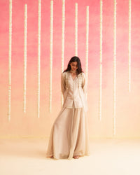 Mahtaab - Muted Beige soft tissue Hand Embroidered 3-piece Set