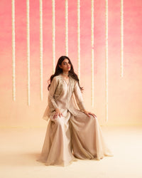 Mahtaab - Muted Beige soft tissue Hand Embroidered 3-piece Set
