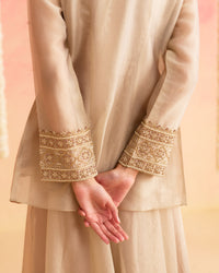 Mahtaab - Muted Beige soft tissue Hand Embroidered 3-piece Set