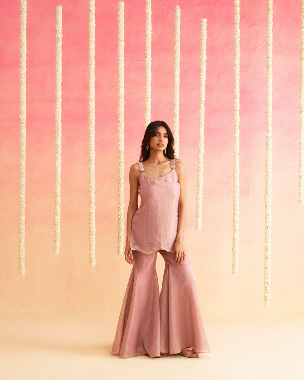 Mehr – Blush Pink Tissue Sharara Set