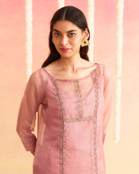 Gajri - Rose Pink Glass Crush With Delicate Handwork
