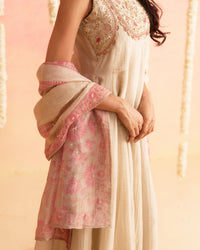 Gul - Floral soft tissue Hand Embroidered Anarkali Set