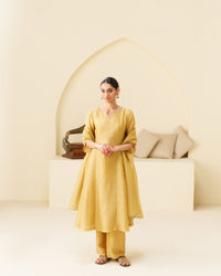 Sonah - Sunflower Yellow Pure Tissue Handwork Kurta Set