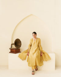 Sonah - Sunflower Yellow Pure Tissue Handwork Kurta Set