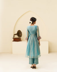 Lehr - Aqua Blue Crushed Tissue Kurta Set