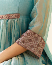 Lehr - Aqua Blue Crushed Tissue Kurta Set