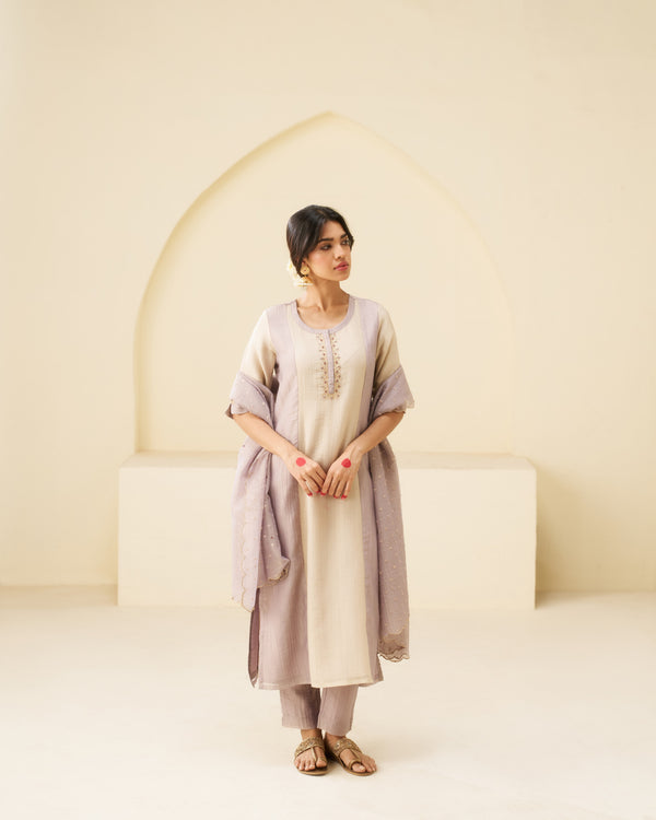 Nargis - Lavender & Beige Soft Tissue Kurta Set