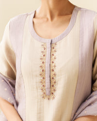 Nargis - Lavender & Beige Soft Tissue Kurta Set