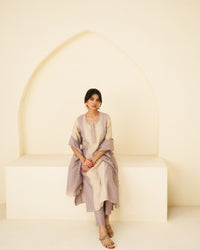 Nargis - Lavender & Beige Soft Tissue Kurta Set