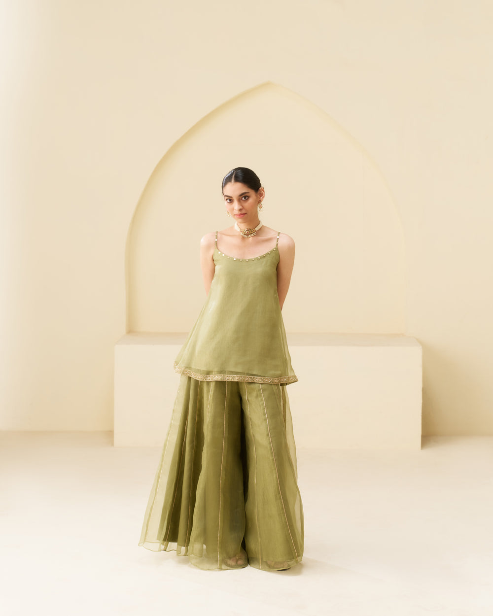 Roohi - Green glass crush Flared Set