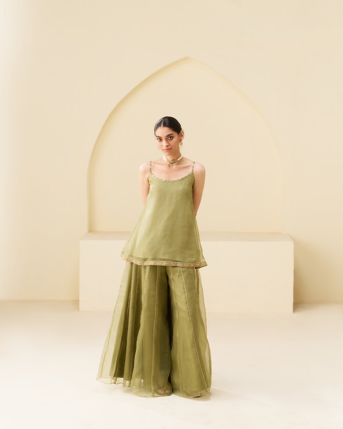 Roohi - Green glass crush Flared Set