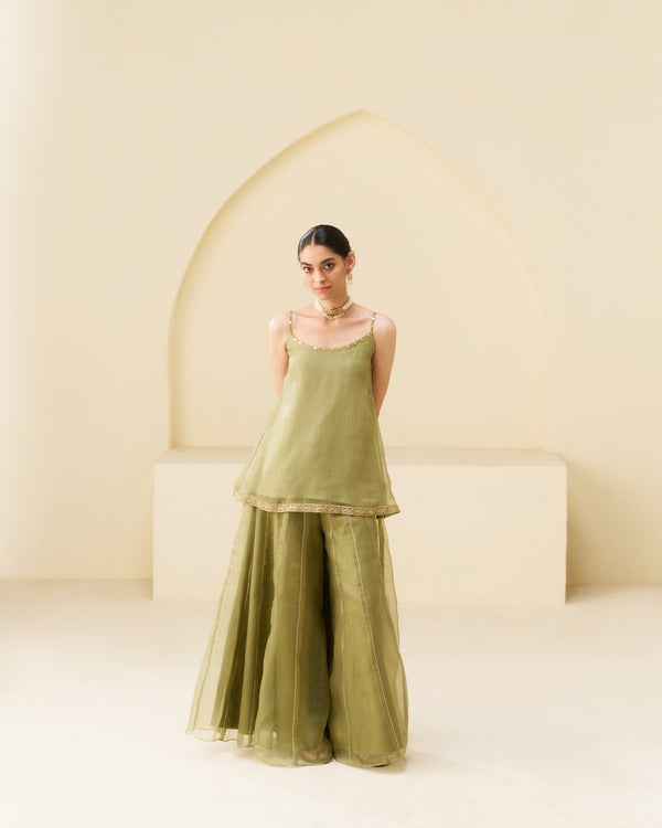 Roohi - Green glass crush Flared Set