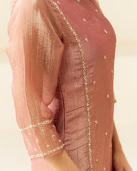 Gulnaar - Dusty Rose Pure Tissue Hand Embroidered Kurta Set