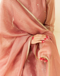 Gulnaar - Dusty Rose Pure Tissue Hand Embroidered Kurta Set