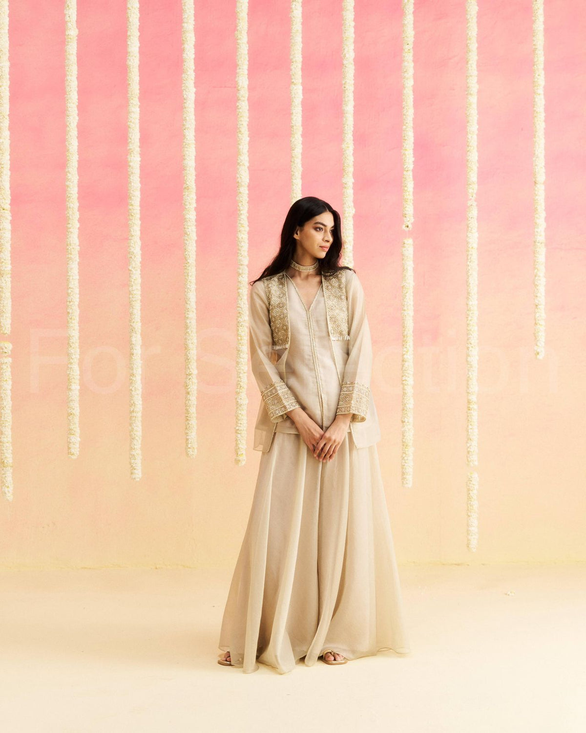 Mahtaab - Muted Beige soft tissue Hand Embroidered 3-piece Set