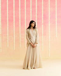 Mahtaab - Muted Beige soft tissue Hand Embroidered 3-piece Set