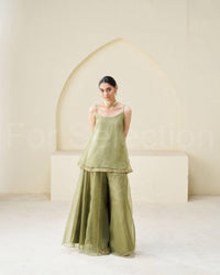Roohi - Green glass crush Flared Set