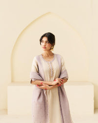 Nargis - Lavender & Beige Soft Tissue Kurta Set