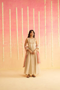 Gul - Floral soft tissue Hand Embroidered Anarkali Set